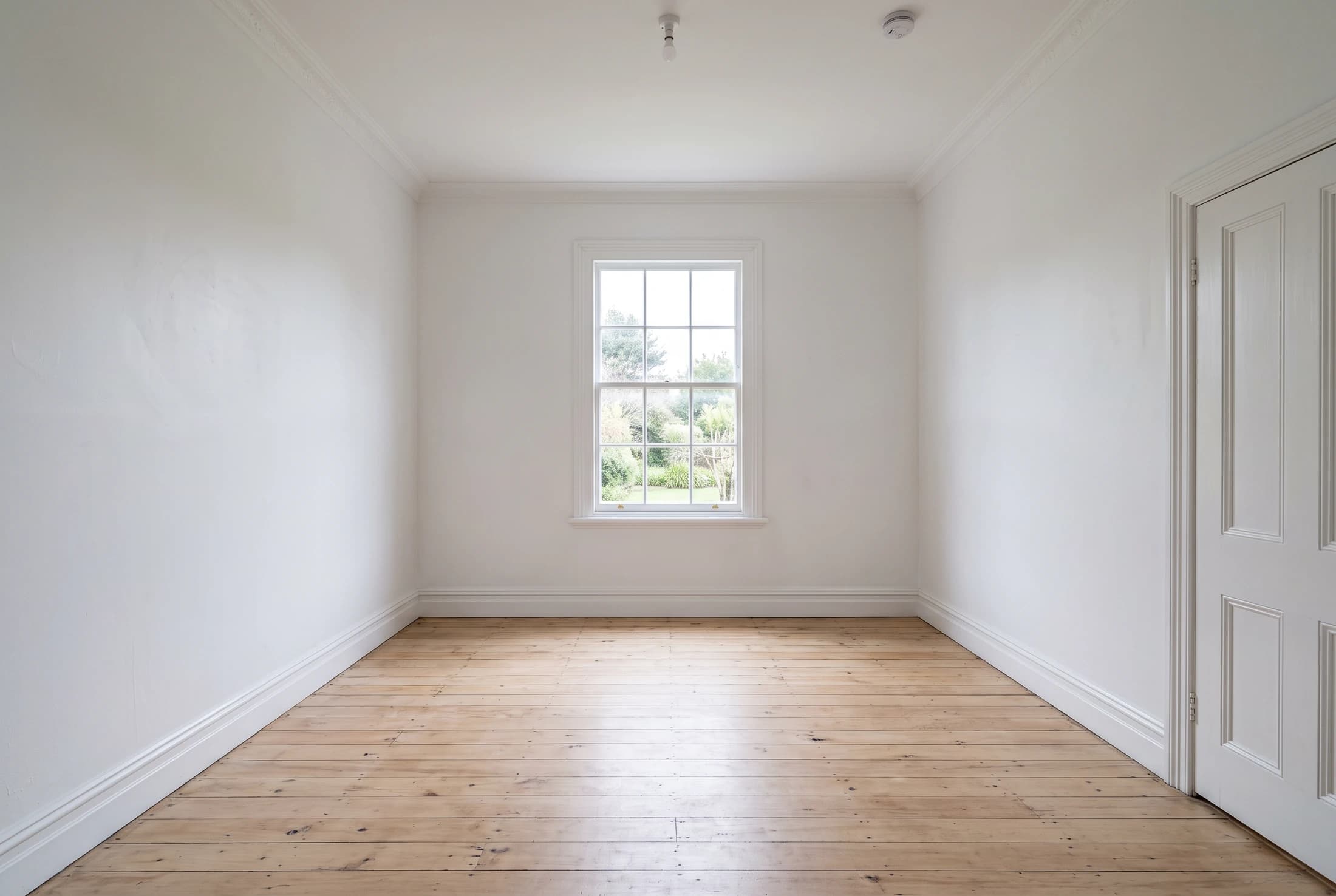 Empty villa living room with bare floorboards before Renvue virtual staging